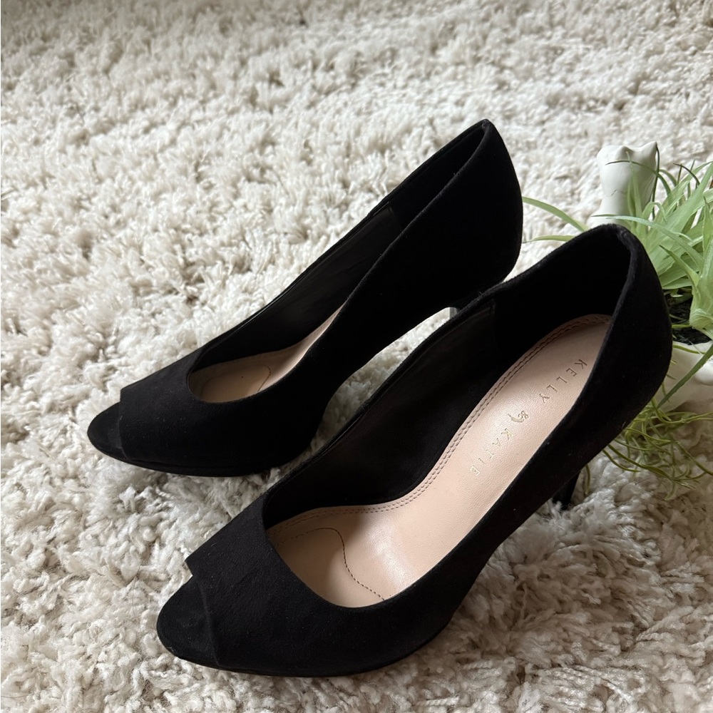 Kelly & Katie Black Suede Peep-Toe Pumps